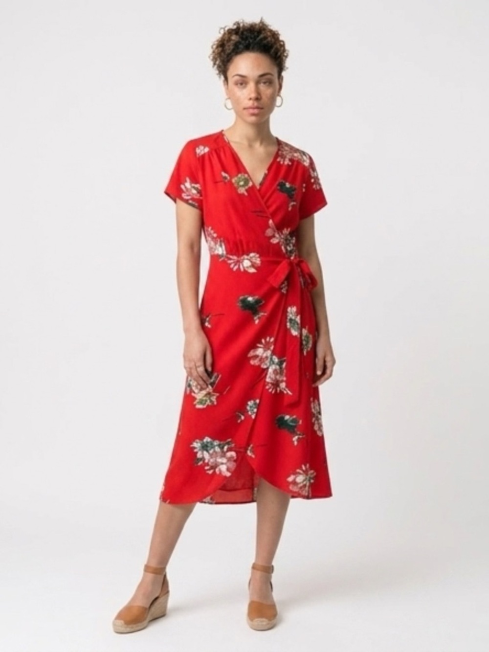 Live 4 Truth Red Floral wrap Tie-Waist Midi Dress
